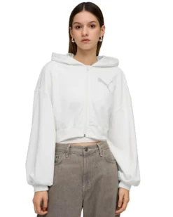 PUMA - FELPA CON CAPPUCCIO FULL ZIP ESSENTIAL BIANCA GRAPHIC  DA DONNA, 635394-02
