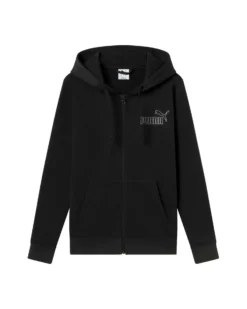 PUMA - FELPA CON CAPPUCCIO FULL ZIP NERA ESSENTIAL RHINESTONE FZ HD  DA DONNA , 693552-01