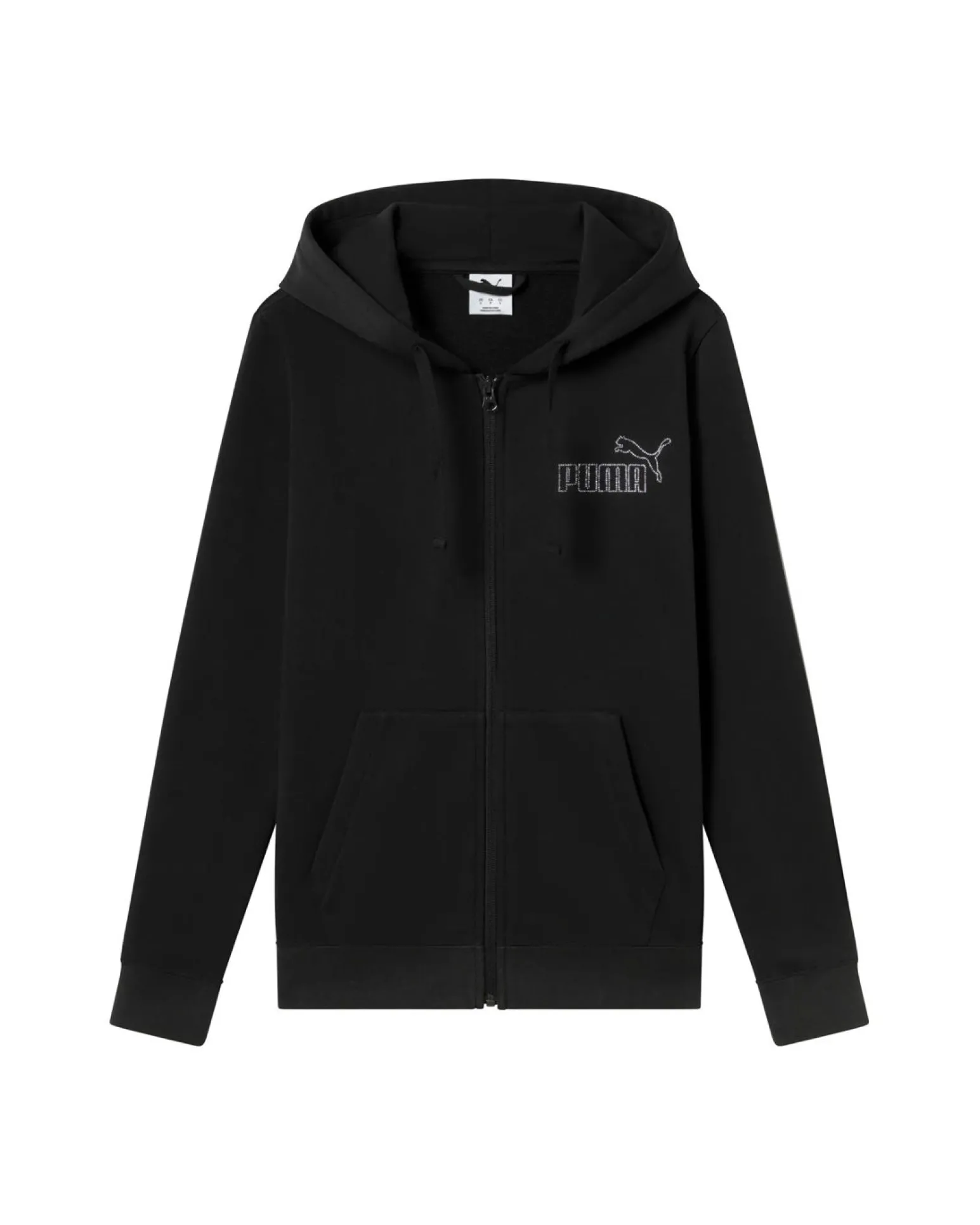 PUMA - FELPA CON CAPPUCCIO FULL ZIP NERA ESSENTIAL RHINESTONE FZ HD DA DONNA , 693552-01