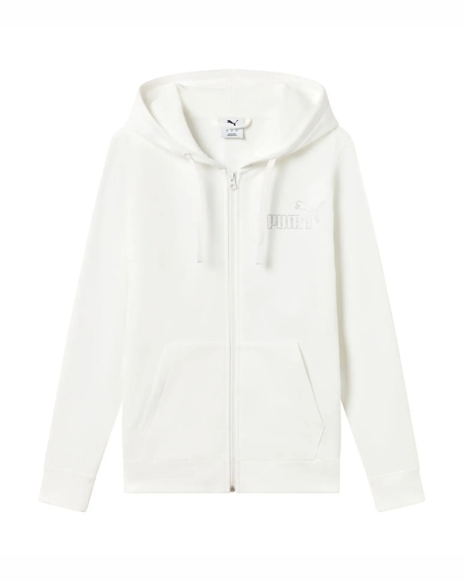 PUMA - FELPA CON CAPPUCCIO FULL ZIP BIANCA ESSENTIAL RHINESTONE FZ HD DA DONNA , 693552-02