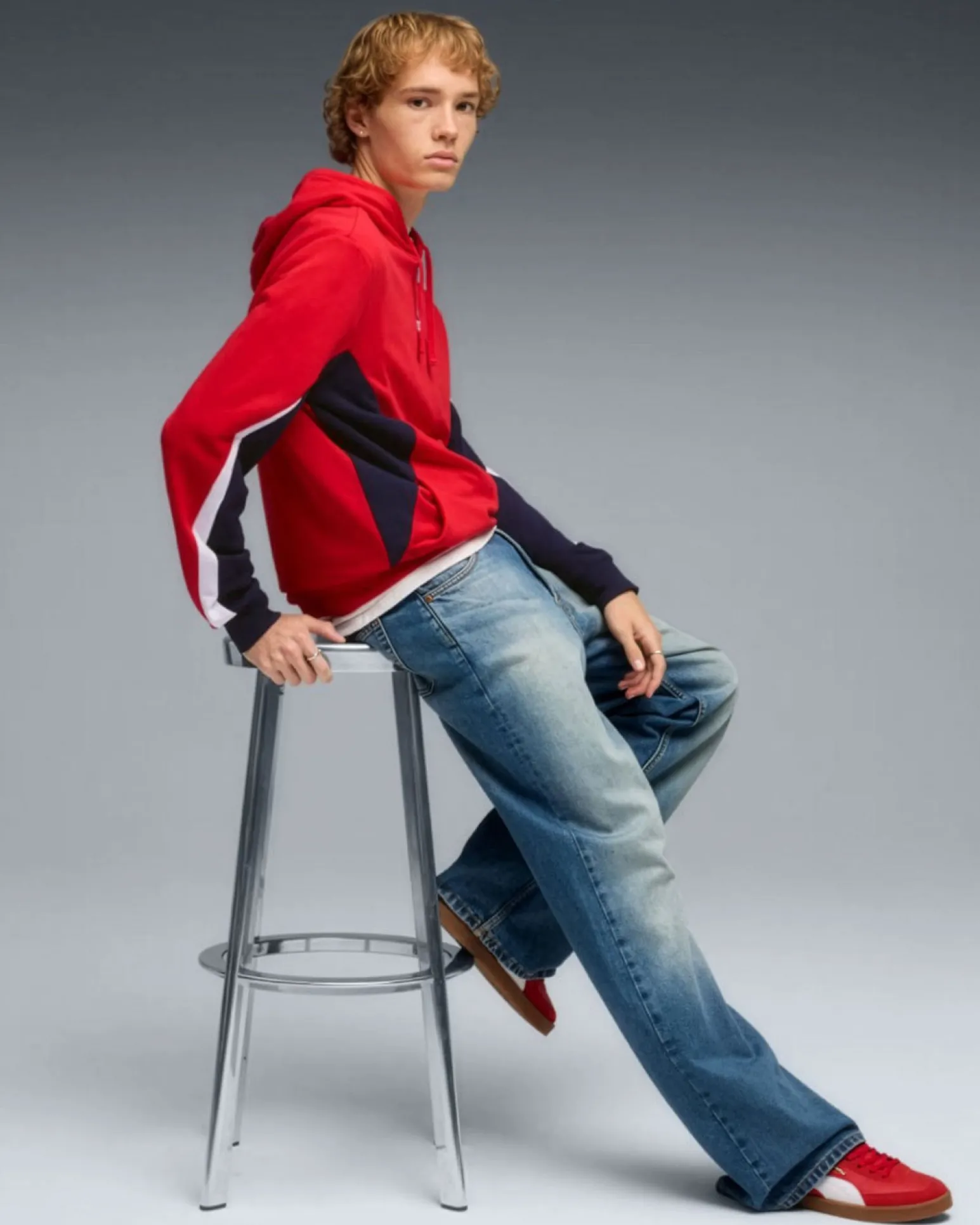 PUMA -FELPA CON CAPPUCCIO ROSSA E BLU ESSENTIAL BLOCK HD DA UOMO, 691699-11