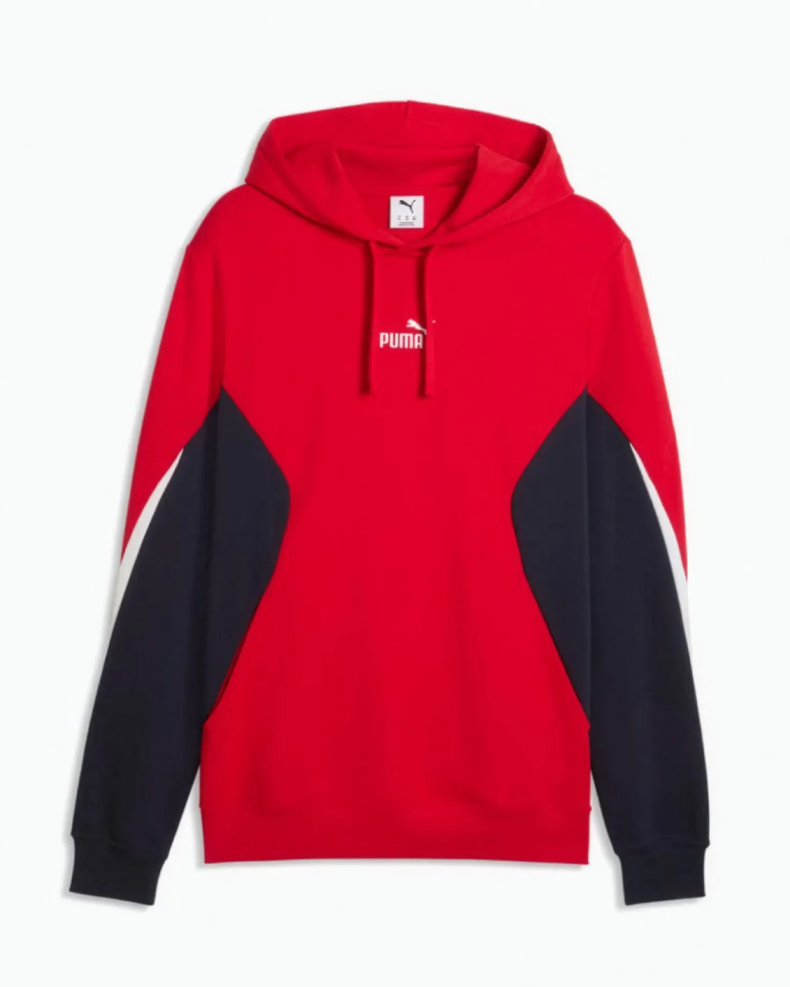 PUMA -FELPA CON CAPPUCCIO ROSSA E BLU ESSENTIAL BLOCK HD DA UOMO, 691699-11