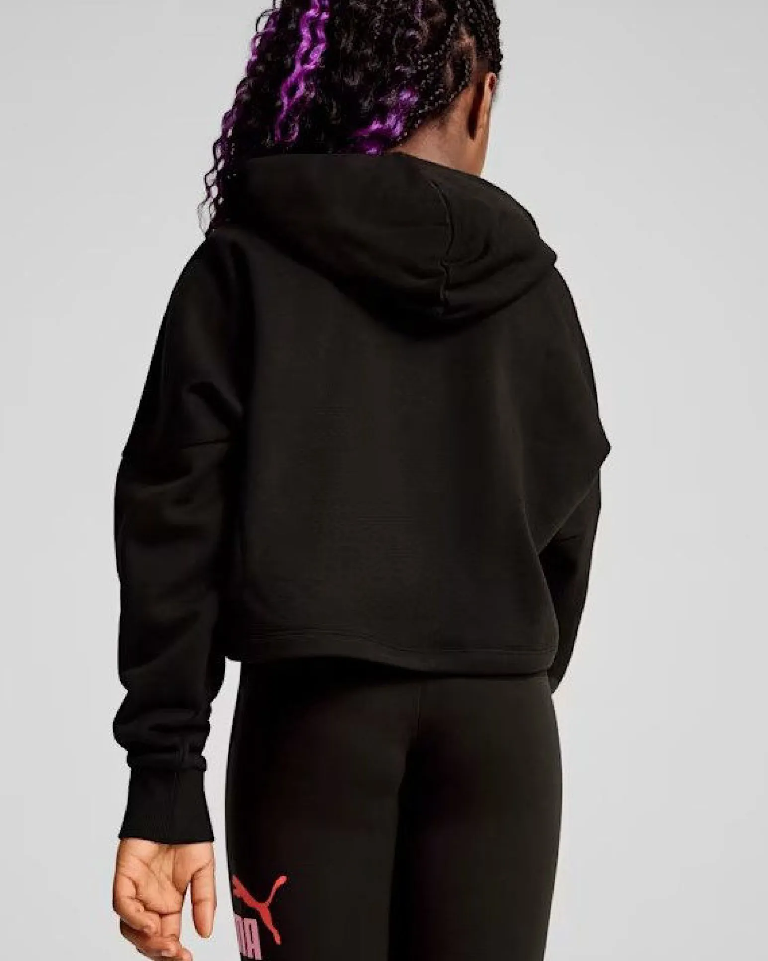 PUMA - FELPA CORTA CON CAPPUCCIO JUNIOR NERA CON LOGO VIOLA - 671134-01