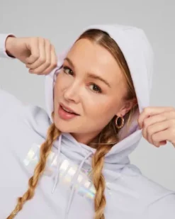 PUMA - Felpa da donna bianca con cappuccio e logo metallizzato