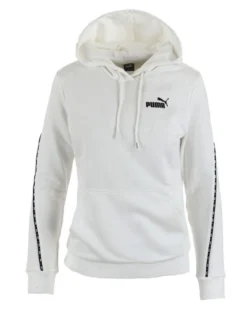 PUMA - Felpa da donna bianco con cappuccio e logo nero