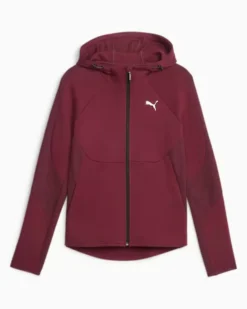 PUMA - Felpa da donna bordeaux in tessuto traspirante con cappuccio e zip frontale