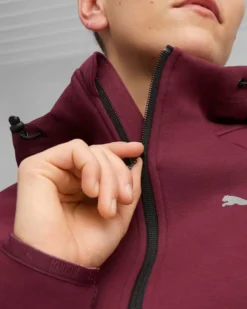 PUMA - Felpa da donna bordeaux in tessuto traspirante con cappuccio e zip frontale