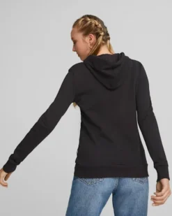 PUMA - Felpa da donna nera con cappuccio e logo metallizzato