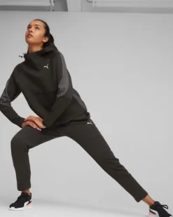 PUMA - Felpa da donna nera in tessuto traspirante con cappuccio