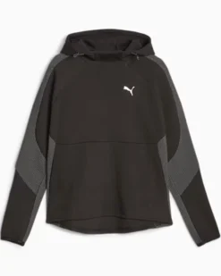 PUMA - Felpa da donna nera in tessuto traspirante con cappuccio e zip frontale