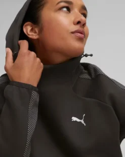 PUMA - Felpa da donna nera in tessuto traspirante con cappuccio e zip frontale