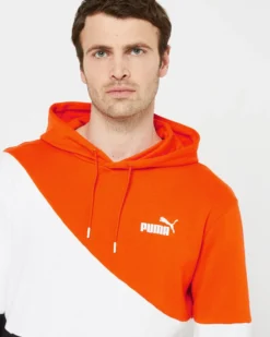 PUMA - Felpa da uomo arancione nera e bianca con cappuccio