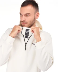 PUMA - Felpa da uomo bianca con cappuccio e zip frontale