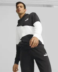 PUMA - Felpa da uomo nera e bianca con cappuccio