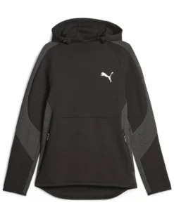 PUMA - Felpa da uomo nera in tessuto traspirante con cappuccio e coulisse in vita