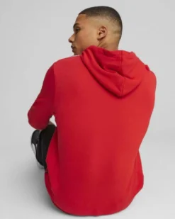 PUMA - Felpa da uomo rossa con cappuccio e logo bianco e nero