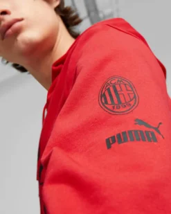 PUMA - Felpa da uomo rossa e nera con cappuccio Milan