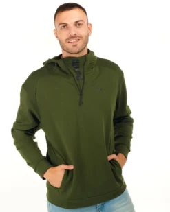 PUMA - Felpa da uomo verde scuro con cappuccio e zip frontale