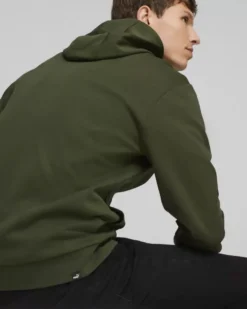 PUMA - Felpa da uomo verde scuro con zip frontale e cappuccio