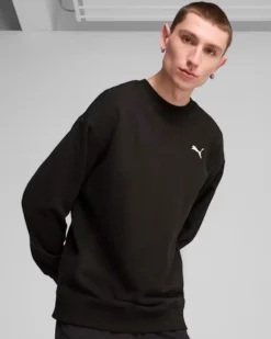 PUMA - FELPA GIROCOLLO NERA  WARDROBE ESS RELAXED DA UOMO, 629650-01