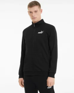 PUMA - Felpa nera a collo alto da uomo con zip frontale e logo bianco
