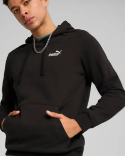 PUMA - FELPA NERA CON CAPPUCCIO ESSENTIAL SMALL N.1 DA UOMO, 524953-95