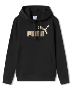 PUMA - FELPA  NERA CON CAPPUCCIO  ESSENTIAL +TEXTURED FOIL BIG LOGO DA DONNA, 692198-01
