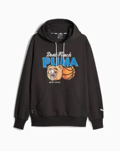 PUMA - Felpa nera da uomo con cappuccio e stampa frontale