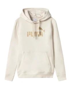 PUMA - FELPA  PANNA CON CAPPUCCIO  ESSENTIAL +TEXTURED FOIL BIG LOGO DA DONNA, 692198-87