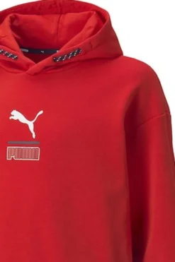 PUMA - Felpa relaxed fit rossa da bambino con cappuccio