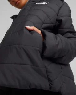 PUMA - Giubbotto da donna nero idrorepellente con zip frontale e cappuccio