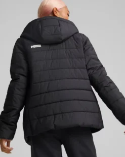 PUMA - Giubbotto da donna nero idrorepellente con zip frontale e cappuccio