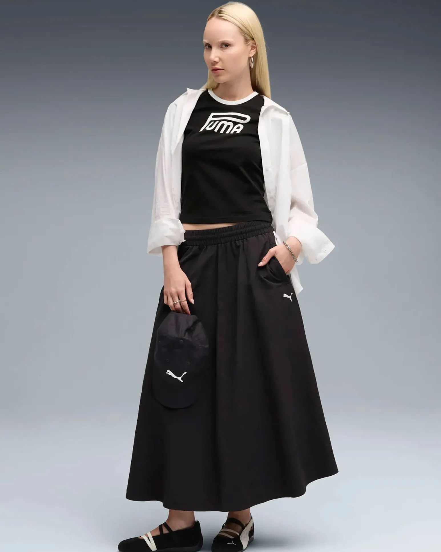 PUMA - GONNA T7 WOVEN MIDI SKIRT NERA , 633438-01