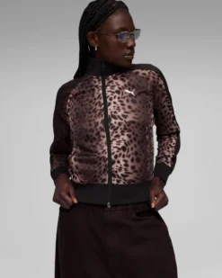PUMA - JACKET DONNA LEOPARDATO NERO E MARRONE T7 LEO LUXE AOP TRACK, 634563-01