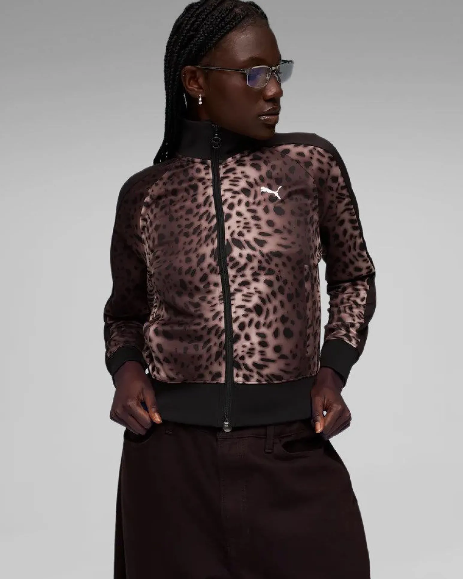 PUMA - JACKET DONNA LEOPARDATO NERO E MARRONE T7 LEO LUXE AOP TRACK, 634563-01