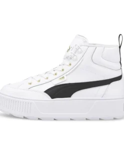 PUMA KARMEN MID - Sneakers alta bianca e nera in VERA PELLE con dettagli oro
