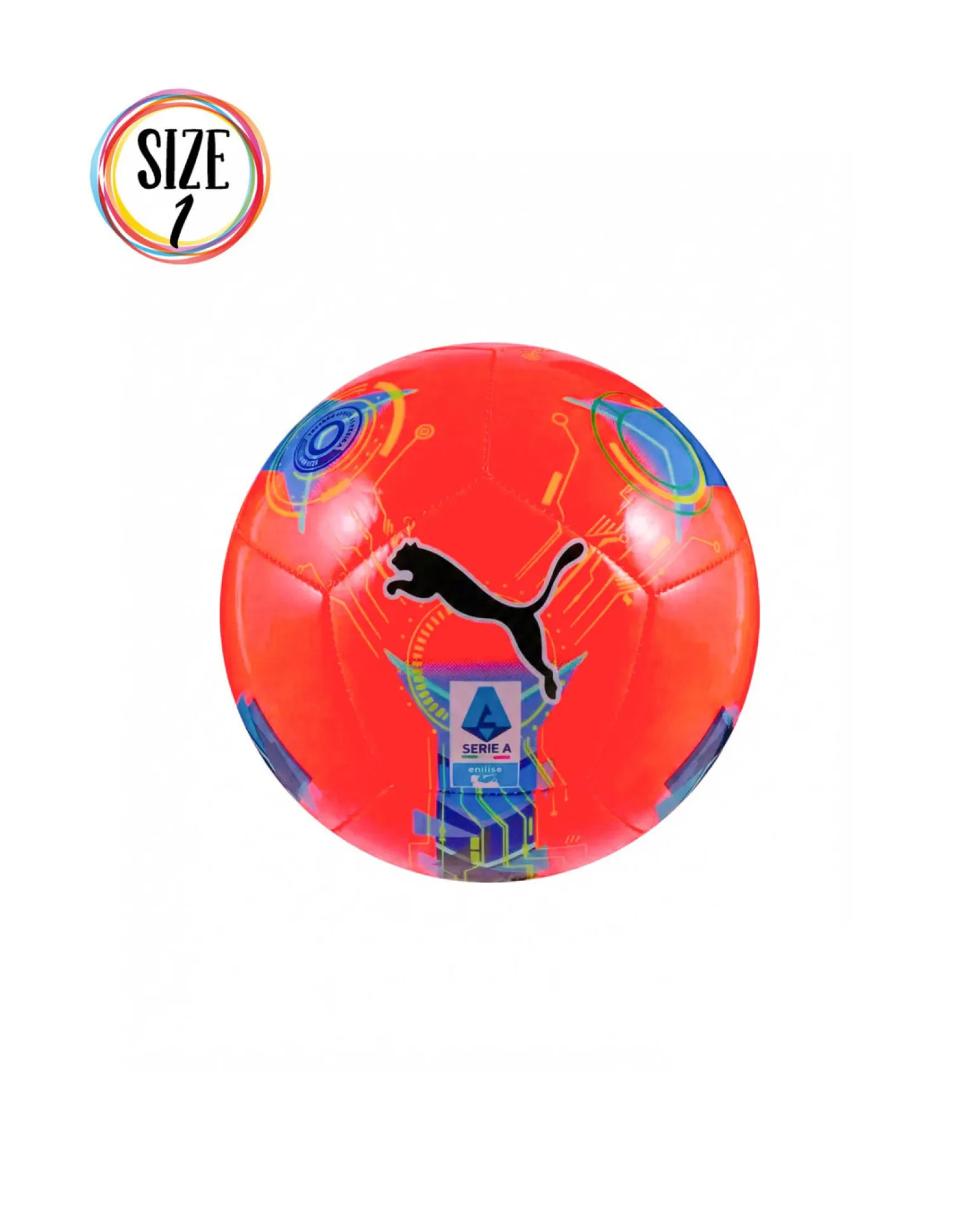 PUMA - PALLONE MINI ORBITA SERIE A ARANCIONE FLUO /MULTICOLOR CON LOGO NERO MISURA 1, 084642-02