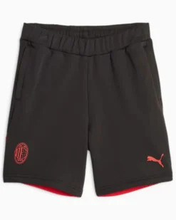 PUMA - Pantaloncini corti da bambino neri e rossi con logo Milan