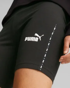PUMA - Pantaloncini corti da donna neri con logo bianco e stampa logo laterale