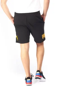 PUMA - Pantalone corto da uomo nero con logo giallo