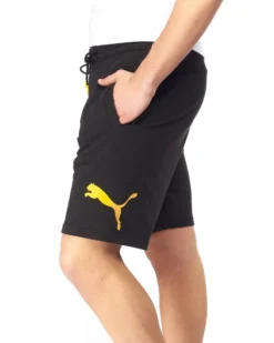 PUMA - Pantalone corto da uomo nero con logo giallo