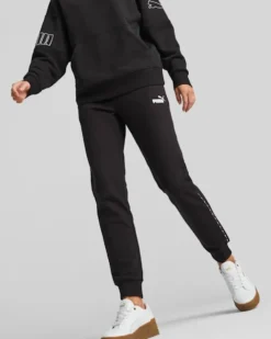 PUMA - Pantalone da donna nero con Stampa logo laterale