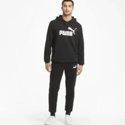 PUMA - Pantalone felpa da uomo nero slim fit con elastico e lacci in vita