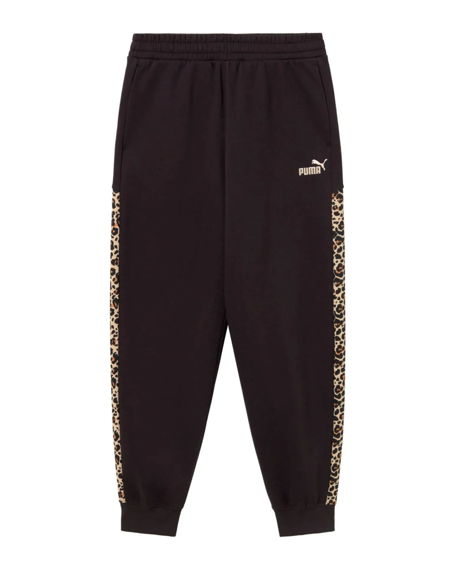 PUMA - PANTALONE NERO CON BANDE LEOPARDATE ESSENTIAL GRAPHIC ANIMAL COMFORT DA DONNA, 688086-51