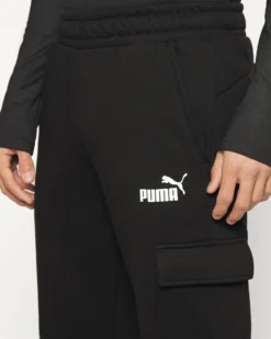 PUMA - Pantalone tuta cargo da uomo nera con logo bianco