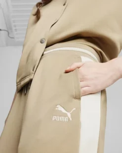 PUMA - Pantalone tuta relaxed fit beige da donna con bottoni laterali