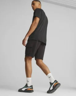 PUMA - Pantaloni corti cargo da uomo neri con logo bianco