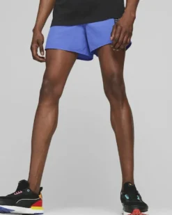 PUMA - Pantaloni corti da uomo blu con logo bianco e nero