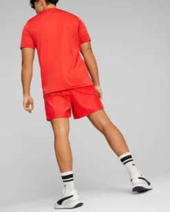 PUMA - Pantaloni corti da uomo rossi con logo bianco e nero
