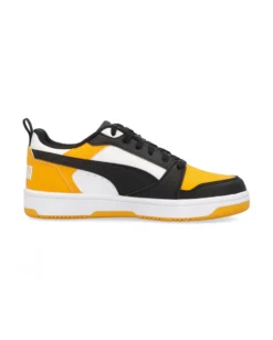 PUMA - Scarpa da bambino nera e bianca con dettagli gialli - PUMA REBOUND V6 LO AC PS